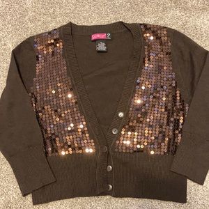 Brown Sequined Cropped Cardigan